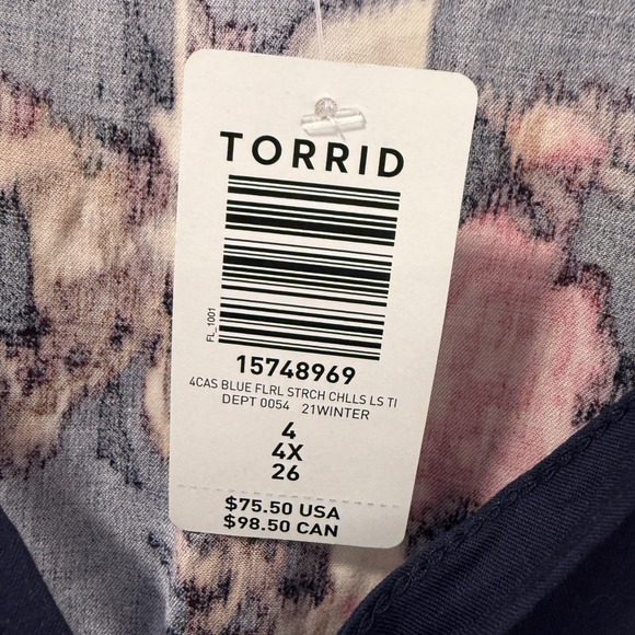 Torrid Navy Floral Print Long Sleeve‎ Tie Neck Midi Dress Plus Size 4X 26 Boho - Picture 3 of 12